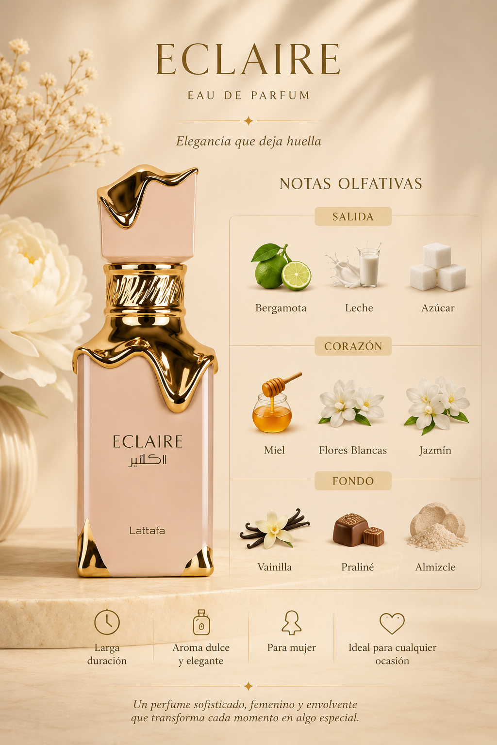 Notas olfativas de Éclaire de Lattafa Eau de Parfum